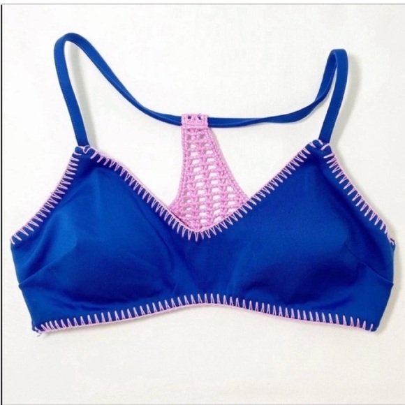 Victoria's Secret Other - Victoria’s Secret crocheted swim top padded bra Pink & Blue Size XS